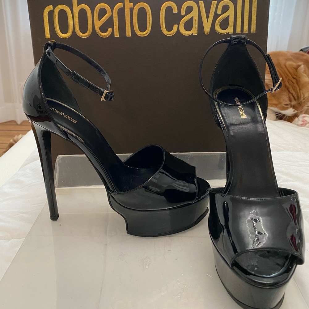 ROBERTO CAVALLI stiletto heel, blk patent leather